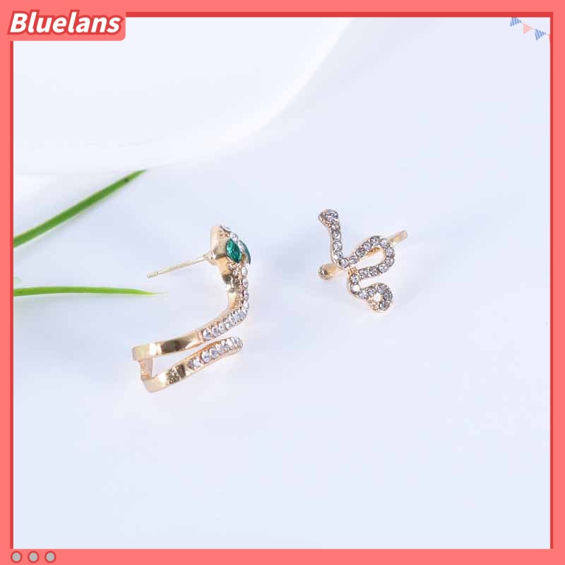 [BLS] Khuyên Tai Hình Rắn Ba Chiều Đính Đá Zircon Vàng Động Vật Phong Cách Retro