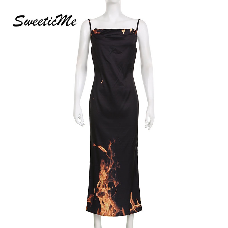 Đầm Dài Không Tay Hở Lưng Dáng Ôm In Họa Tiết Thời Trang 2023 Cho Nữ