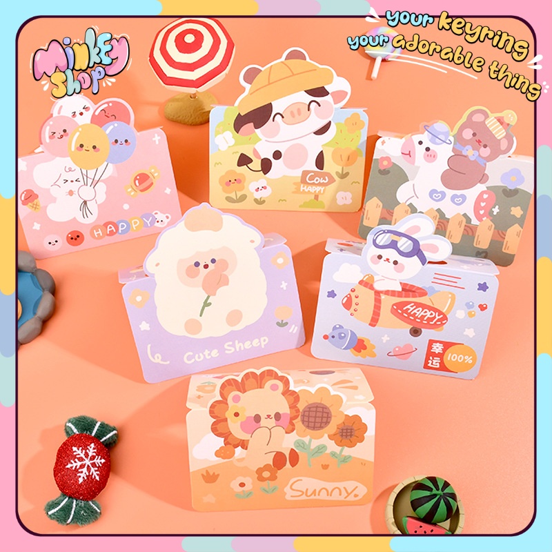 Set 2 thiệp quà tặng mini Cute nhiều loại, thiệp chúc mừng sinh nhật, thiệp ngày lễ họa tiết dễ thương-Minkey