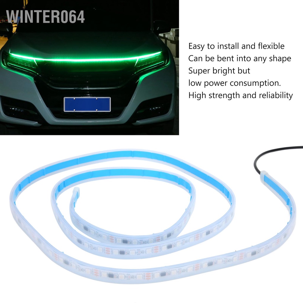 Winter064 Dải đèn LED ô tô linh hoạt 1 8m có điều khiển từ xa Đa năng 12V 5W RGB đầy màu sắc cho nắp ca-pô phía trước