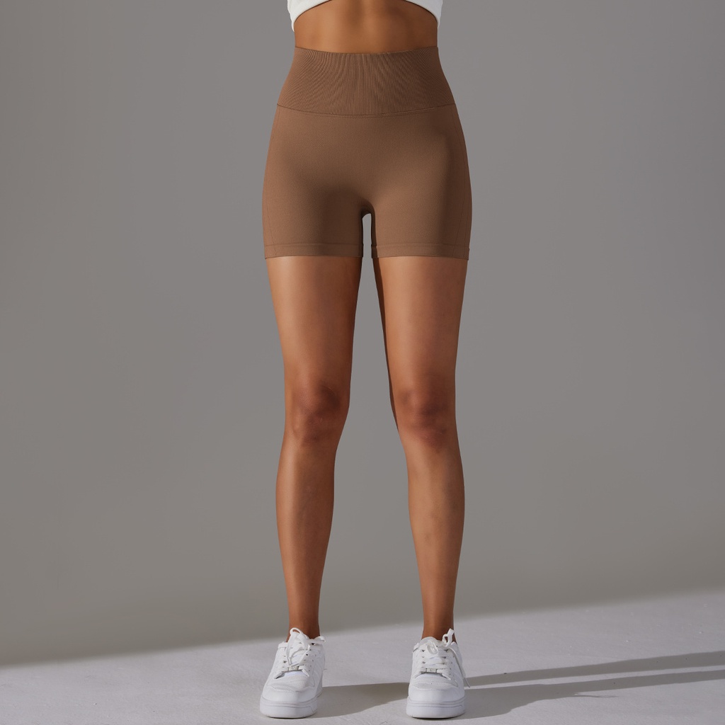 Fit.her Quần Short Thể Thao Co Giãn Cao Không Đường May Hình Mặt Cười Ôm Bụng Cho Nữ Tập Yoga Chạy Bộ