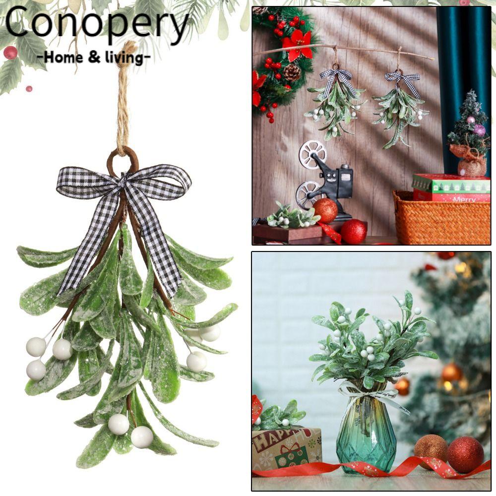 CONOPERY Bộ 4 Quả Cầu Sương Mù Nhân Tạo Đính Nơ Họa Tiết Sọc Caro Trang Trí Giáng Sinh