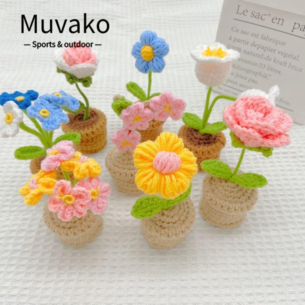MUVAKO Hoa Cúc Nhân Tạo Đan Móc Thủ Công Dùng Trang Trí Xe Hơi