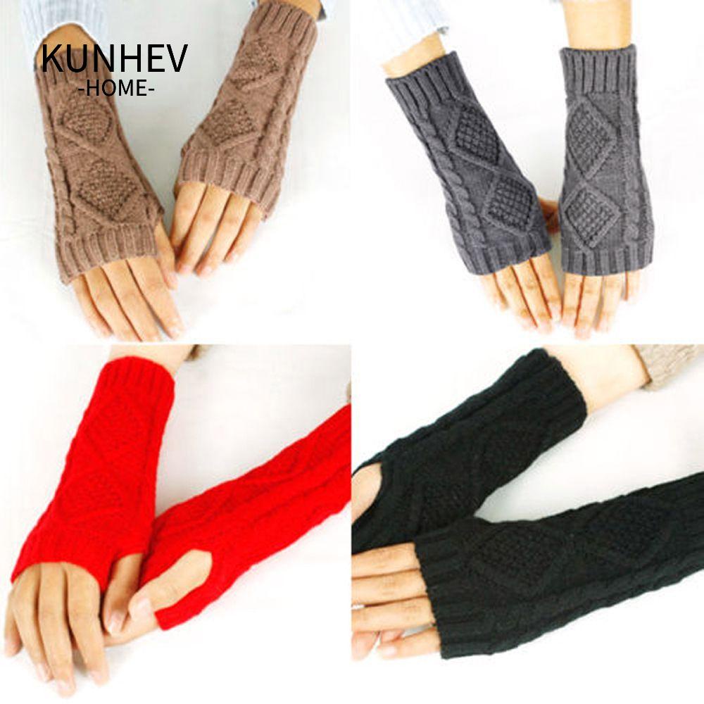 KUNHEV Găng Tay Len Dài Hở Ngón Mẫu Mới Dành Cho Nữ