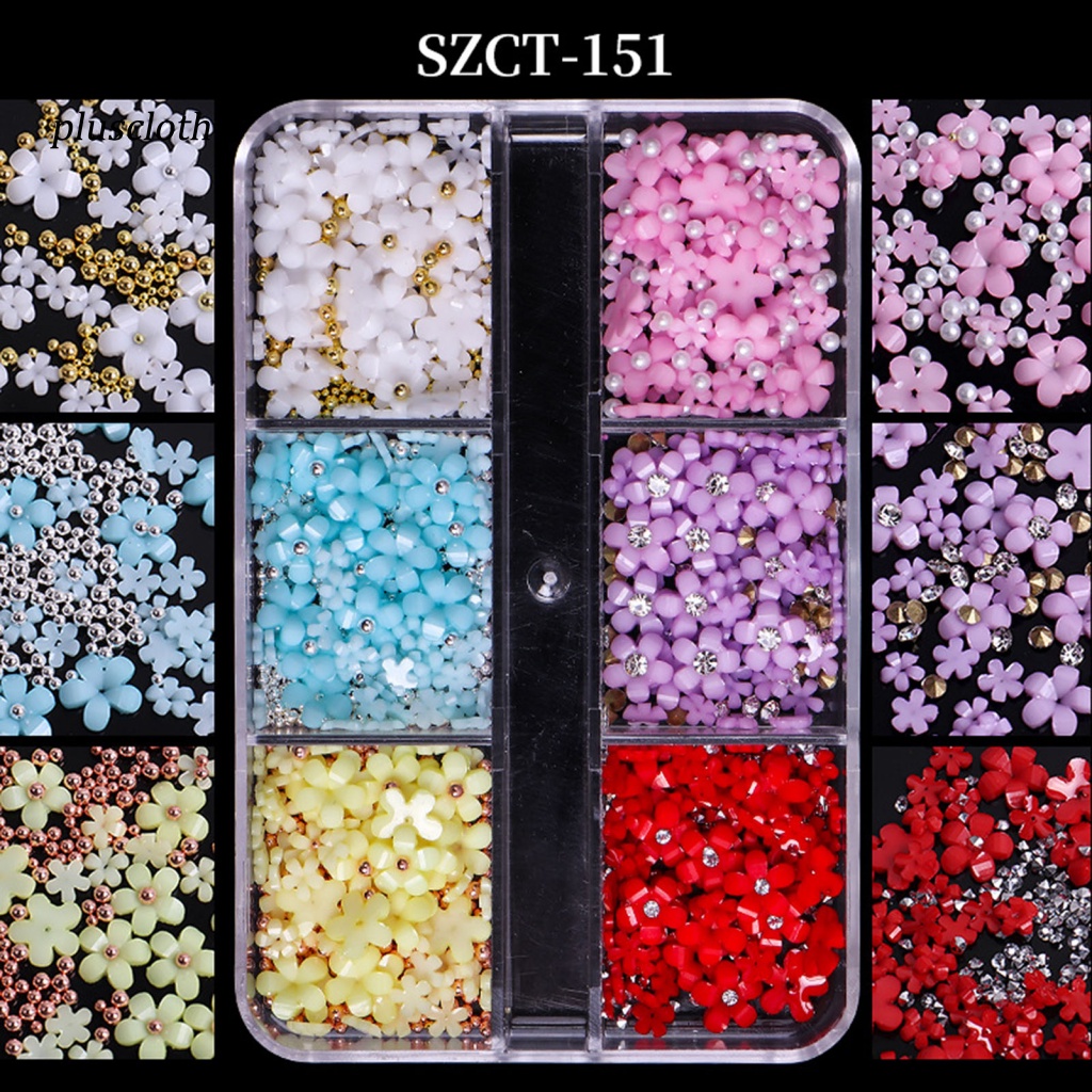 1 Hộp 6 Ngăn Đựng Hạt Ngọc Trai / Hoa Bằng Nhựa Dùng Trang Trí Móng Tay Nghệ Thuật