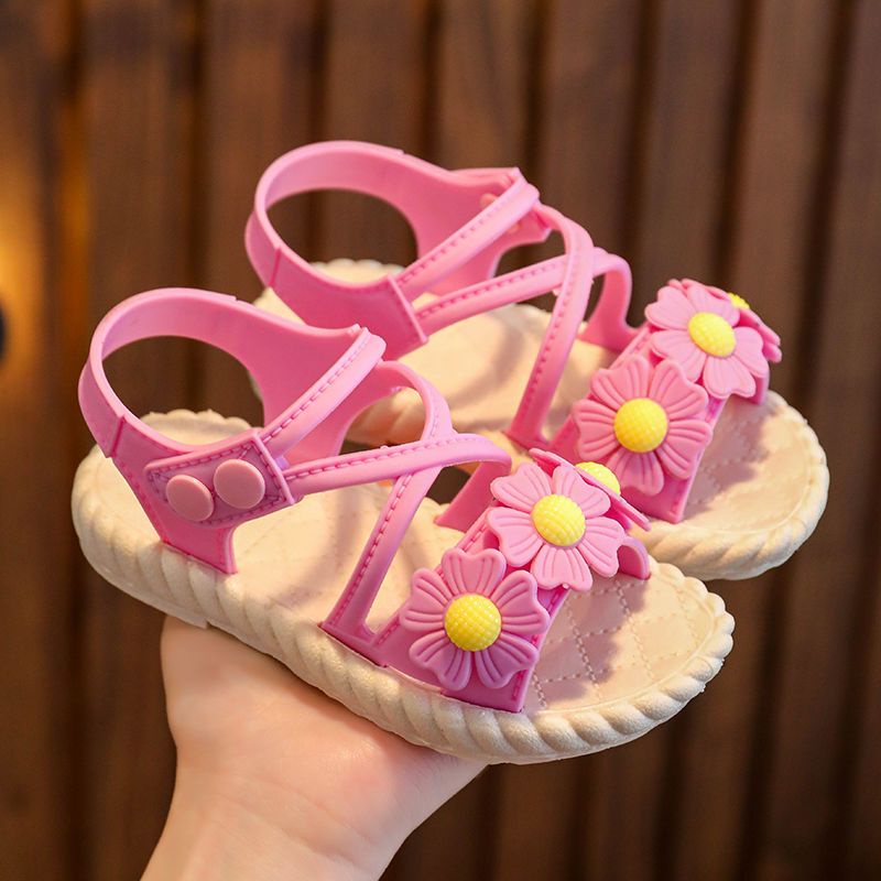 Xăng đan Công Chúa Đế Mềm Chống Trượt Đính Hoa Dễ Thương Cho Bé Gái