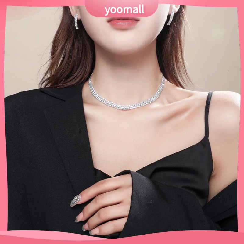 Bộ Vòng cổ + Bông Tai Đính Đá zircon Toàn Diện Dễ Phối Đồ