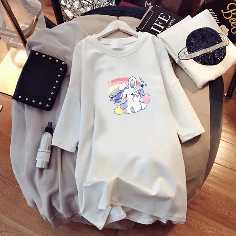 [Polyester] Đầm Thể Thao Dáng Rộng Tay Ngắn In Hoạt Hình Dành Cho Nữ