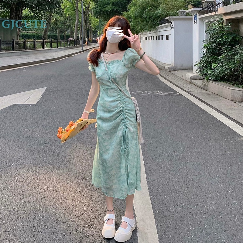 Đầm Midi Màu Nhuộm Tay Ngắn Thanh Lịch Thời Trang Mùa Hè Cho Nữ