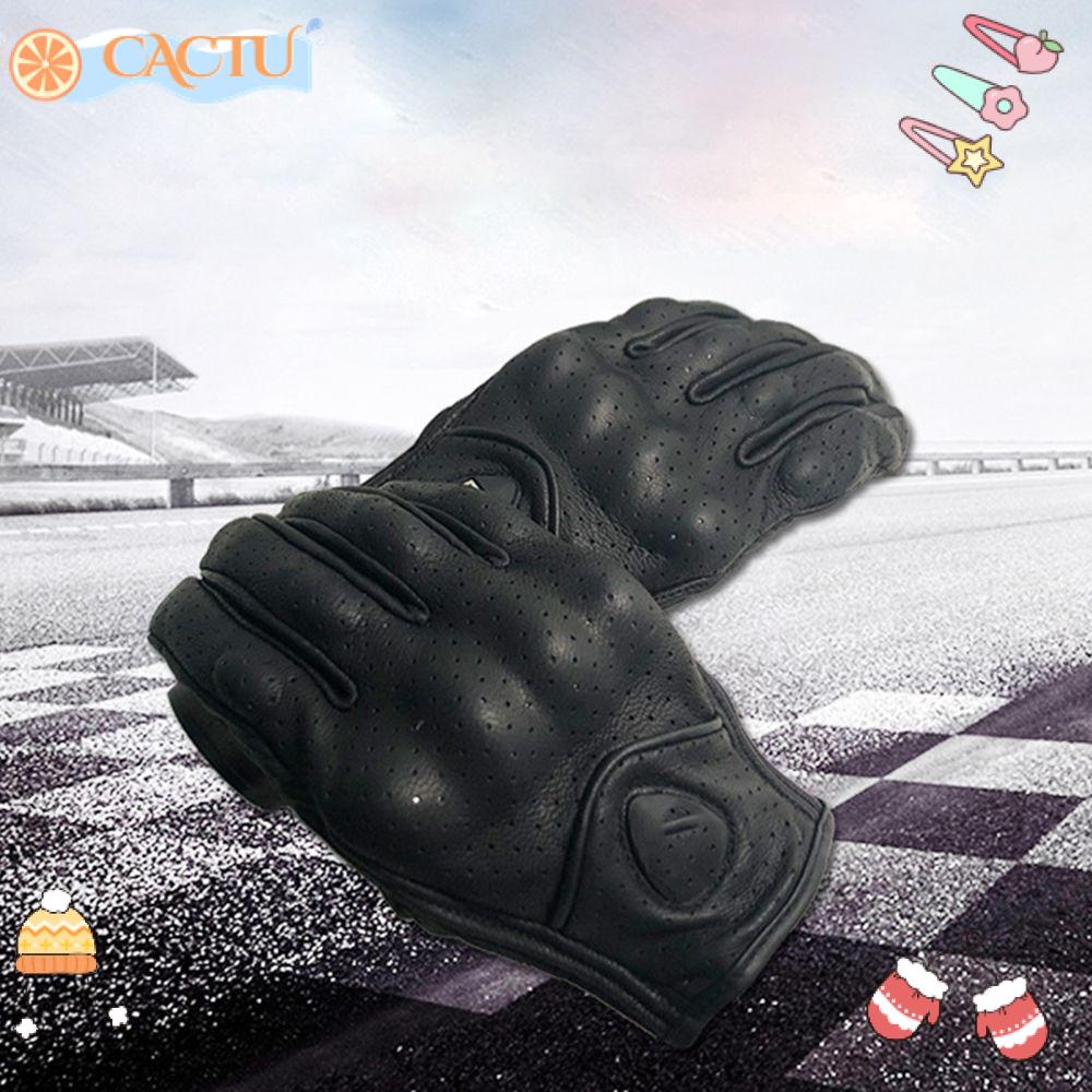 CACTU Bộ 2 Găng Tay Bằng Da Chống Rơi Thiết Kế Đục Lỗ Thoáng Khí Tiện Dụng Khi Lái Xe / Leo Nú