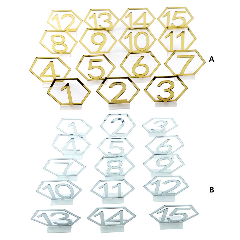 Bộ 15 Phụ Kiện Số 1-15 Bằng Acrylic Kèm Giá Đỡ Trang Trí Bàn Tiệc Cưới