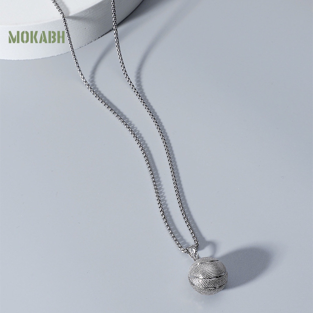 [Mok Abh] Vòng Cổ Nam Bằng Thép Không Gỉ Mạ Điện Mặt Hình Quả Bóng Rổ