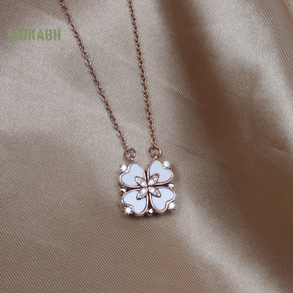 [Mok Abh] Vòng cổ Mặt Hình Cỏ Bốn Lá Đính Kim Cương Giả Thanh Lịch Hợp Thời Trang Cho Nữ