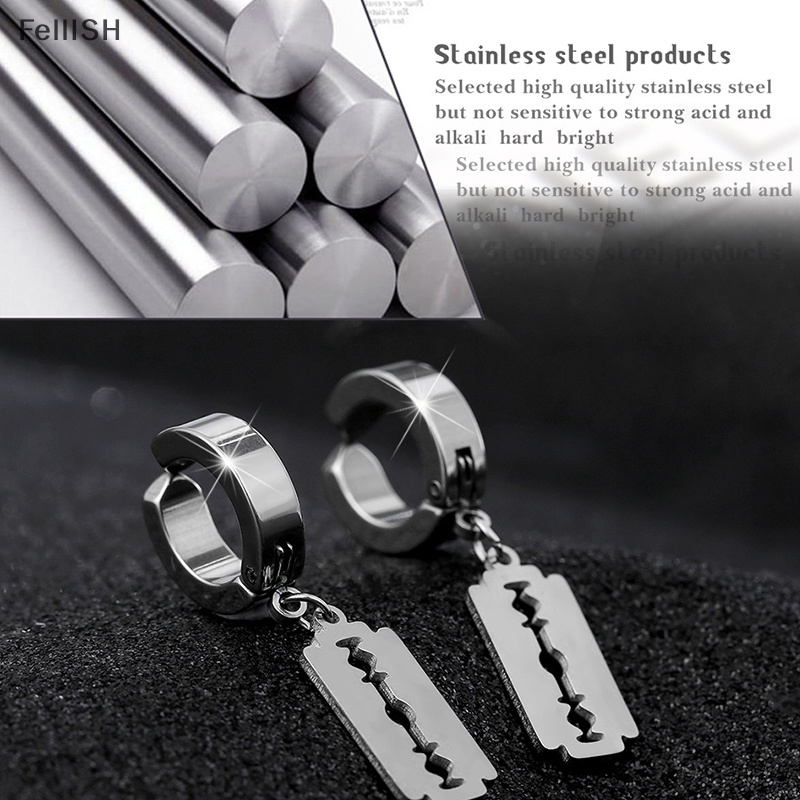 1 Đôi Bông Tai Hình Dao Cạo Rỗng Bằng Thép Không Gỉ Phong Cách Hip Hop Punk 439br