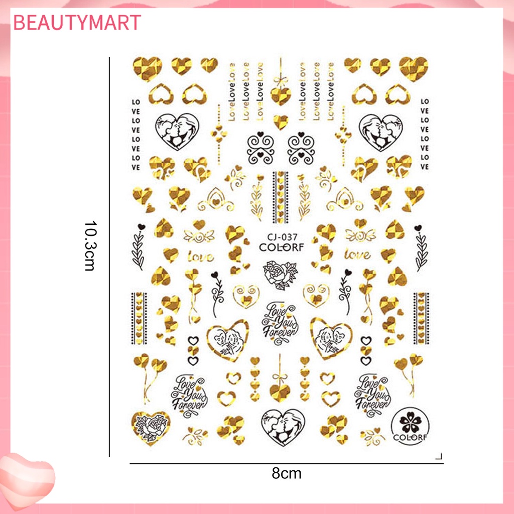 [beautymart] Nhãn Dán Móng Tay Tự Dính Họa Tiết Hoa Hồng Trái Tim Tình Yêu Tinh Tế Chống Rơi Có Thể Tháo Rời Trang Trí DIY