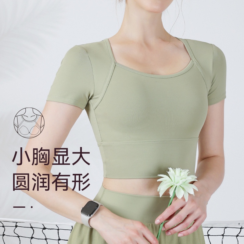 Áo Thun Thể Thao Tay Ngắn Dáng Ôm Có Đệm Ngực Dây Chéo Lưng Nhanh Khô Thích Hợp Chạy Bộ / Tập Yoga Cho