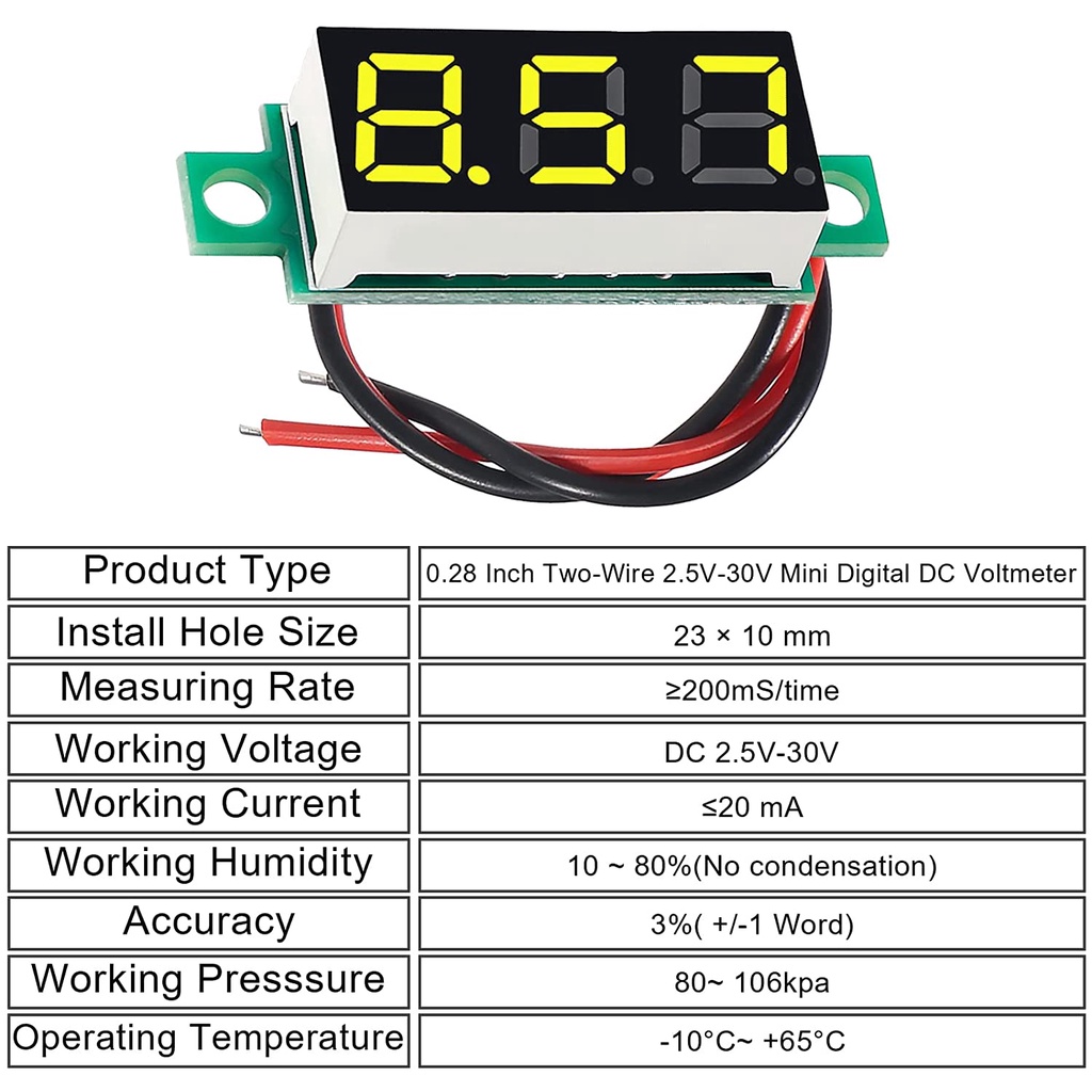 Vôn Kế Kỹ Thuật Số 0.28 Inch DC LED 0-100V 12V Chuyên Dụng Cho Xe Hơi