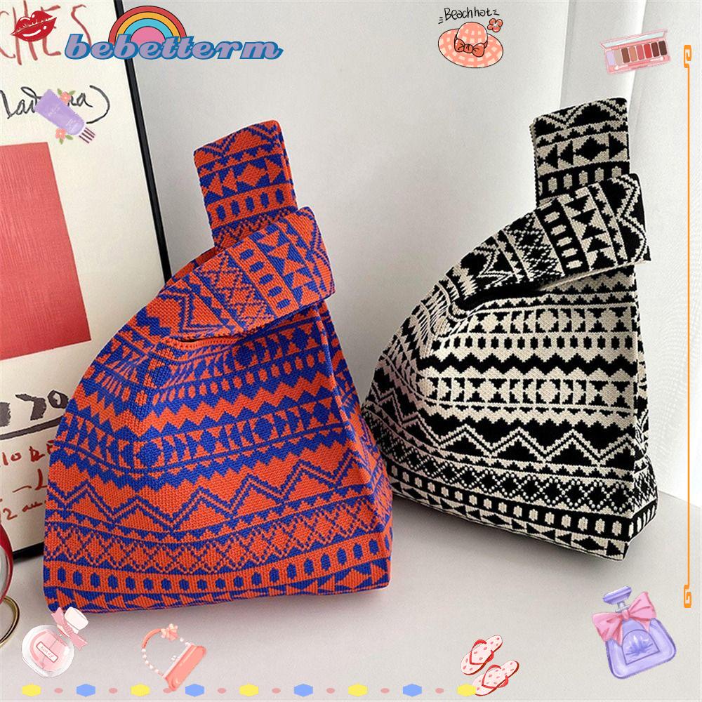 BEBETTERM Túi Tote Đan Len Họa Tiết Hình Học Tối Giản Cho Nữ