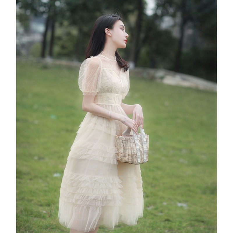 Đầm Tay Phồng Phối Lưới Thời Trang Mùa Hè 2023 Mới Cho Nữ