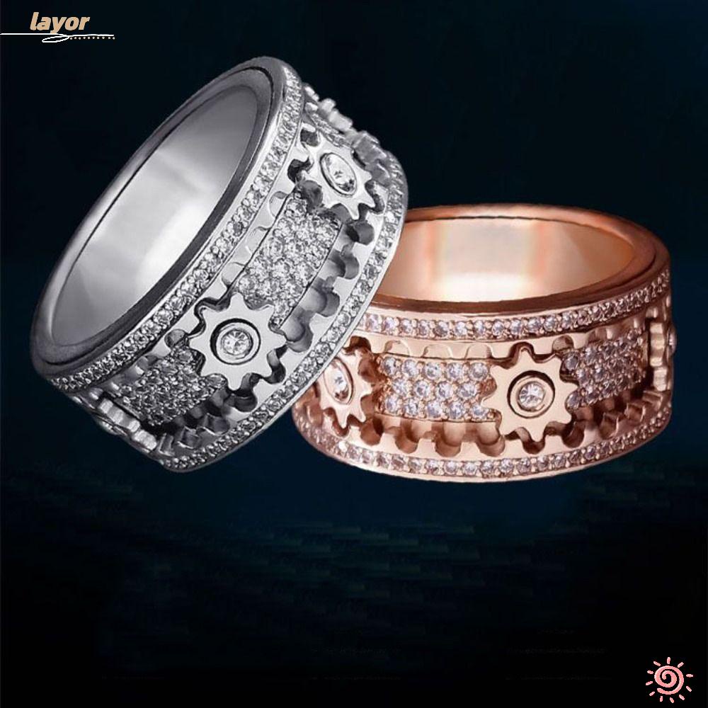 LAY Nhẫn Xoay Cơ Khí 3D Hình Bánh Răng Độc Đáo