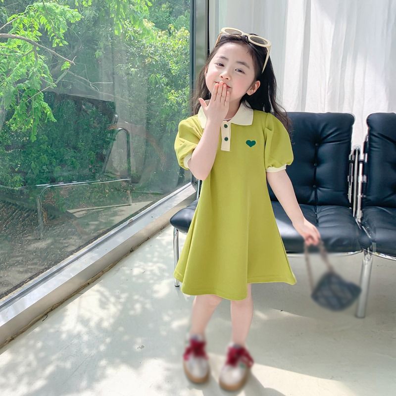 Váy bé gái váy công chúa phồng tay áo mùa hè thường dành cho trẻ em váy rắn màu váy trẻ em se7en