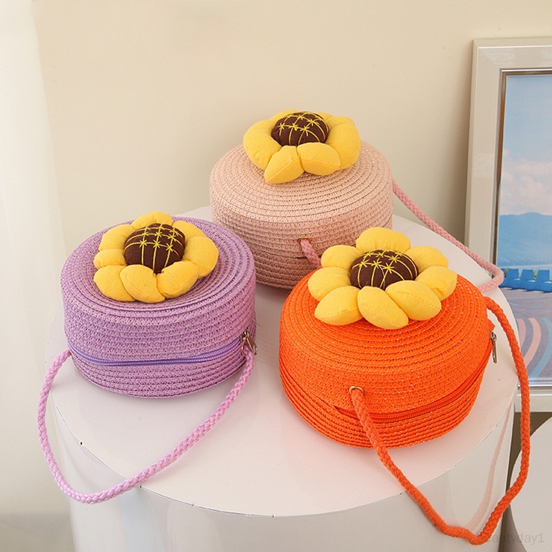 Túi Xách Đan Rơm Một Bên Vai Trọng Lượng Nhẹ Họa Tiết Hoa Thời Trang Đi Biển Mùa Hè Cho Bé Gái