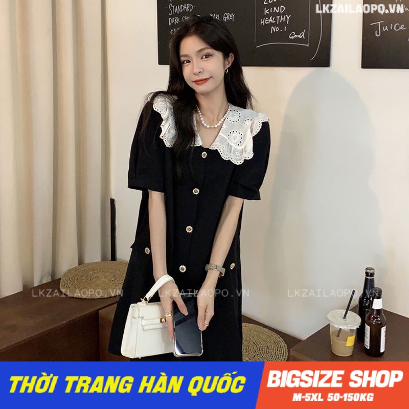 Đầm Bigsize Váy nữ dáng suông tay ngắn cổ bèo mùa hè Phong cách Hàn Quốc Thời Trang tiểu thư cá tính xinh đẹp cho người mập béo