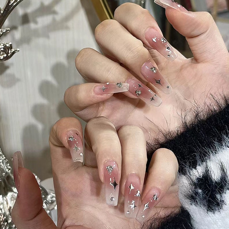 Miếng Dán Trang Trí Móng Tay Hình Ngôi Sao Màu Trắng Đen Bạc
