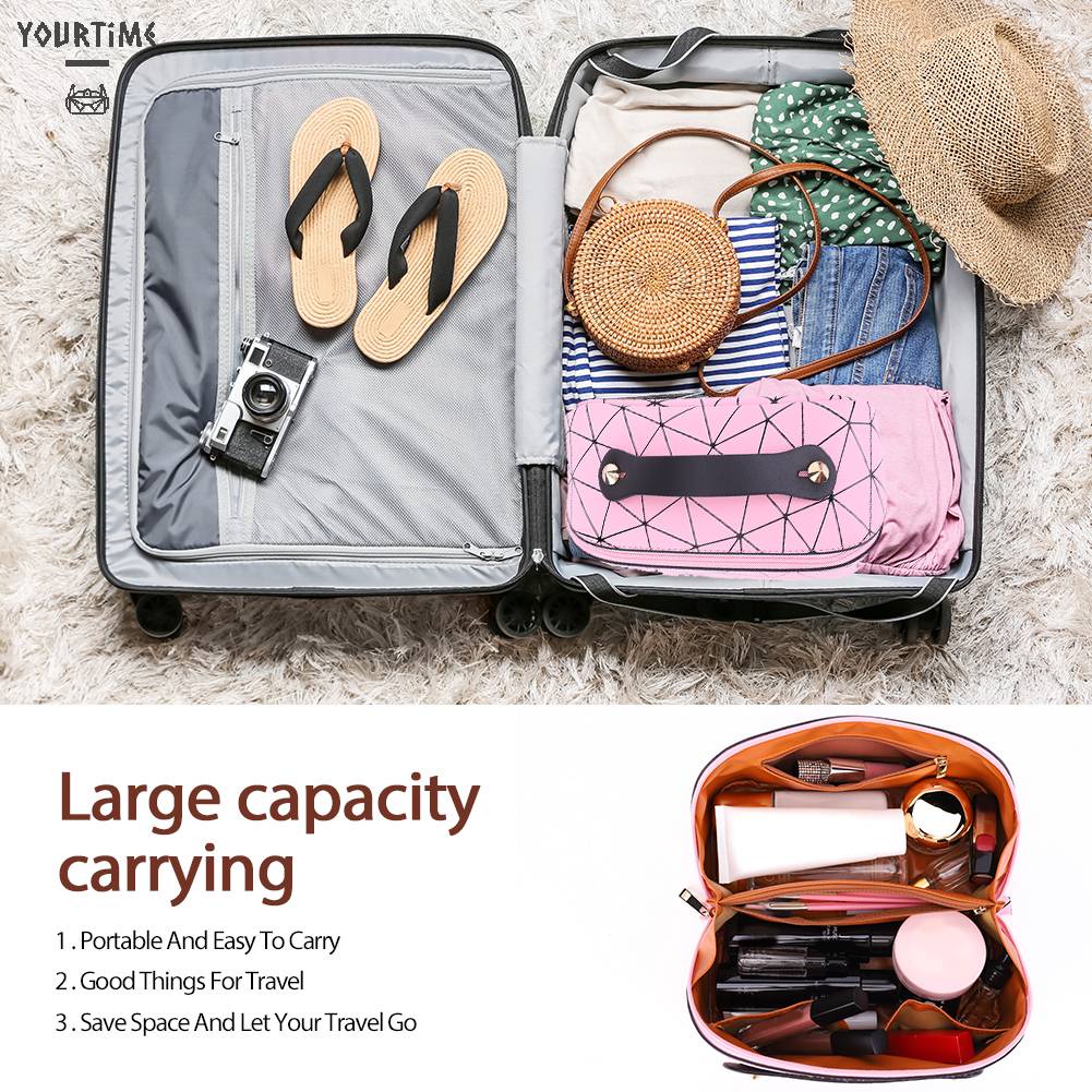 Túi Da PU Đựng Mỹ Phẩm Đa Năng Họa Tiết Lưới Hình Thoi