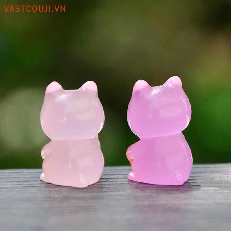 Bộ 2 Mô Hình Chú Mèo May Mắn Mini Bằng Nhựa Resin Màu Dạ Quang Trang Trí Tiểu Cảnh DIY