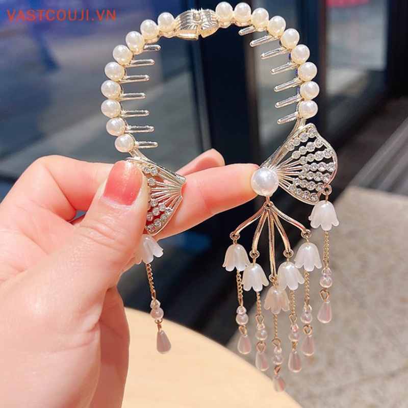 Kẹp Tóc Đính Hoa Phối Tua Rua Phong Cách Retro Hàn Quốc