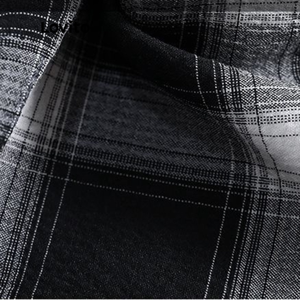 Lovito Quần ống đứng kẻ sọc kẻ sọc đơn giản cho nữ LNE09109 (Đen)