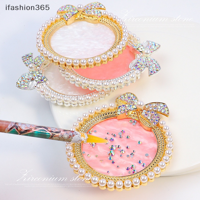 1 Bảng Pha Màu Vẽ Móng Tay Giả Bằng Nhựa Resin Hình Ruy Băng Đính Ngọc Trai