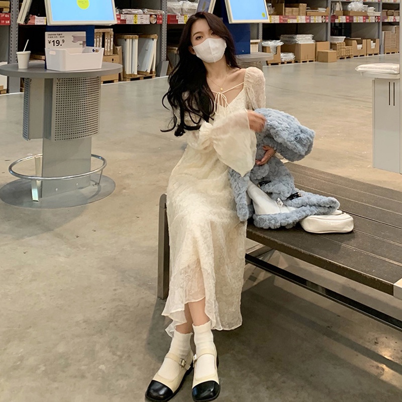 Đầm Dài Tay Ôm Eo Phong Cách Pháp Thời Trang Cho Nữ