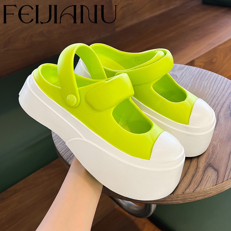 FEIJIANU dép cross nữ giày bánh mì đi biển đáng yêu thoải mái 062521