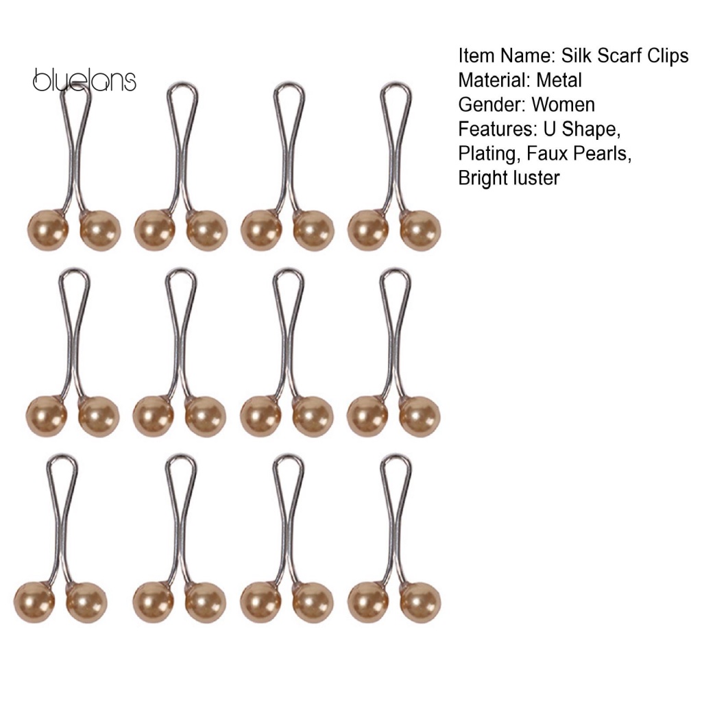 Bộ 12 Kẹp Khăn Choàng Lụa Hình Chữ U Đính Ngọc Trai Nhân Tạo