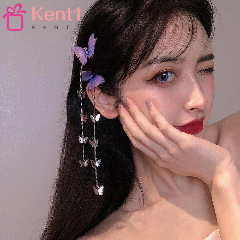 1 Cặp Kẹp Tóc Tua Rua Hình Bướm Bằng Hợp Kim Đính Đá Cổ Điển Cho Nữ