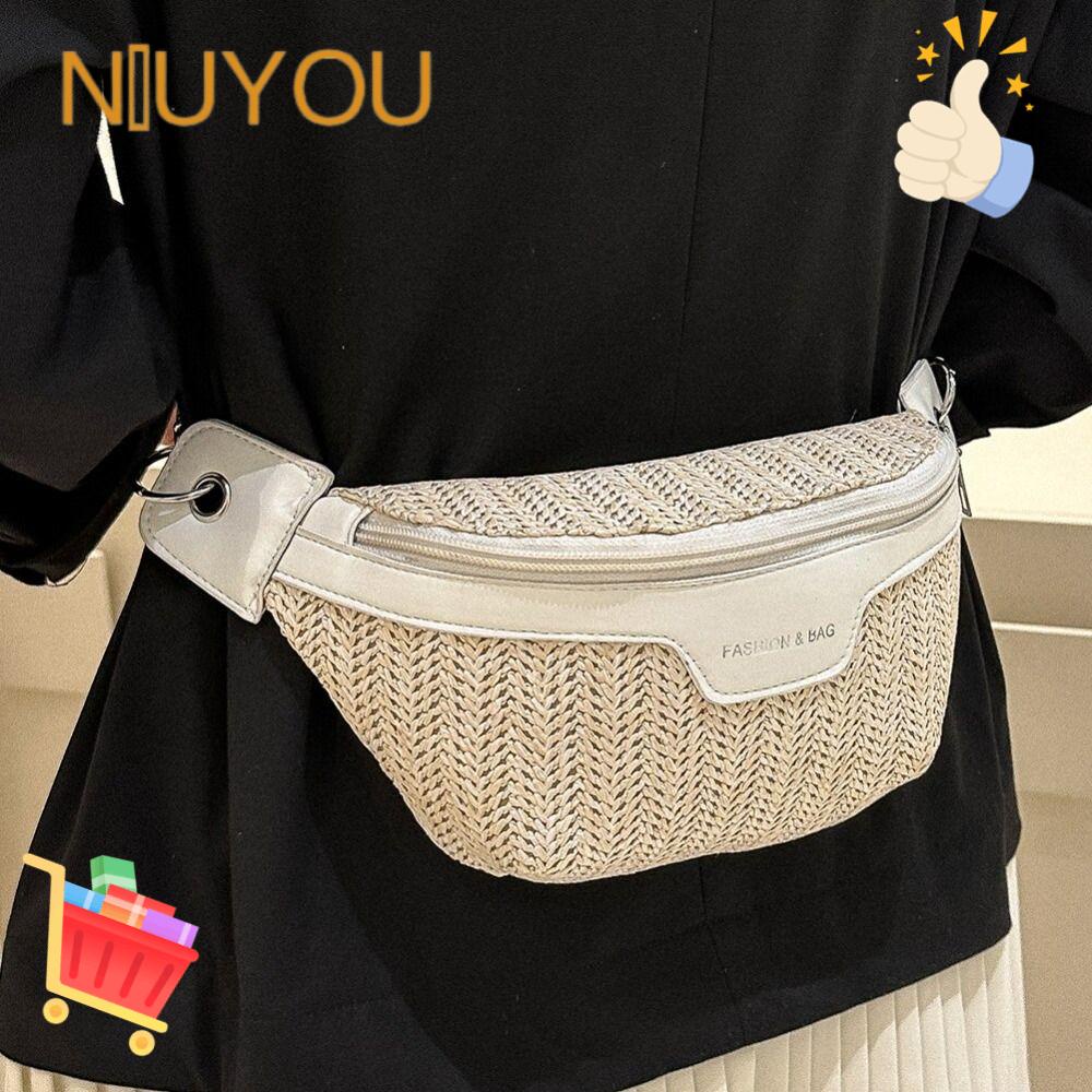 NIUYOU Túi cói Ngực Đan Rơm Thủ Công Thời Trang Cho Nữ