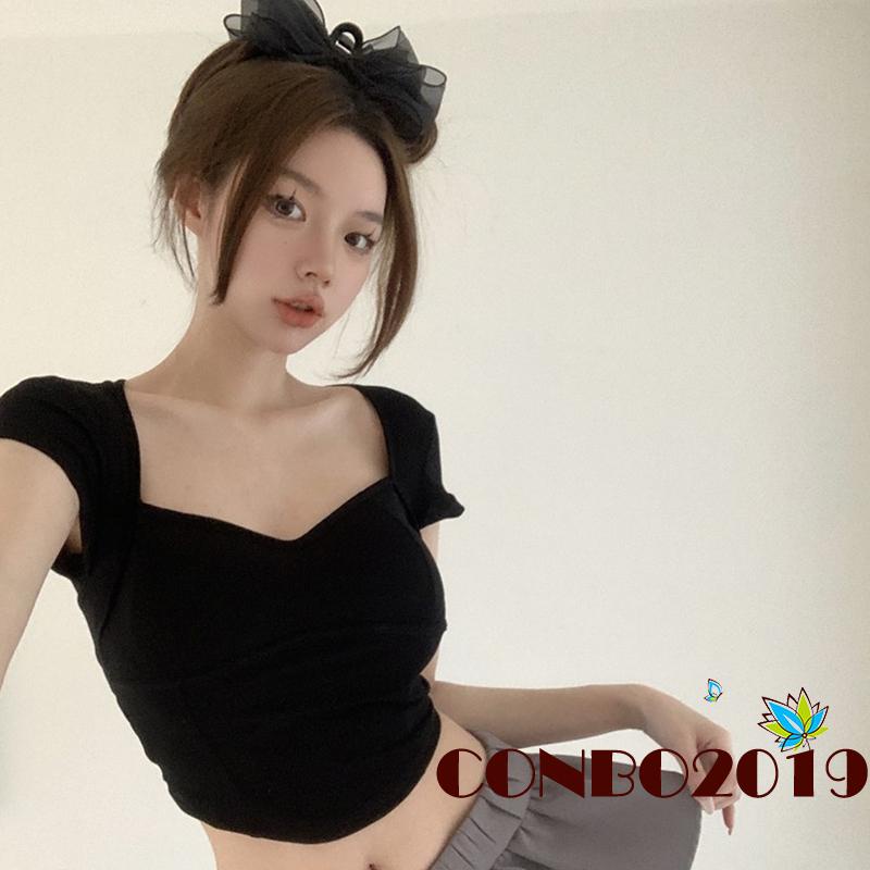 Áo Thun Lửng Tay Ngắn Hở Lưng Màu Trơn Thời Trang Mùa Hè Cho Nữ