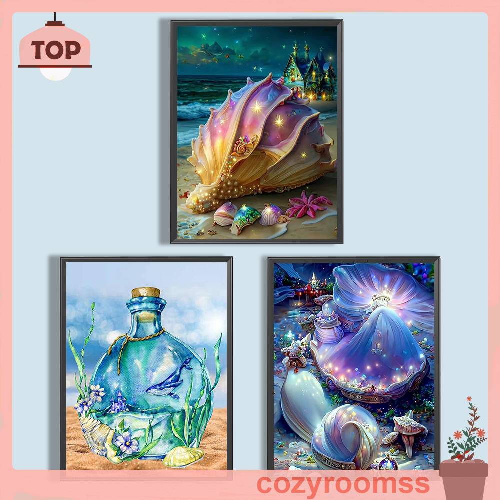 Bộ Tranh Đính Đá 5D Họa Tiết Vỏ Sò Độc Đáo DIY Dùng Trang Trí Nhà Cửa