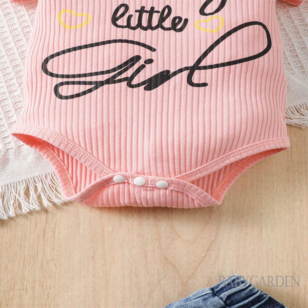 Set Áo Liền Quần + Chân váy jean In Chữ Dễ Thương Cho Bé Gái 0-18 Tuổi