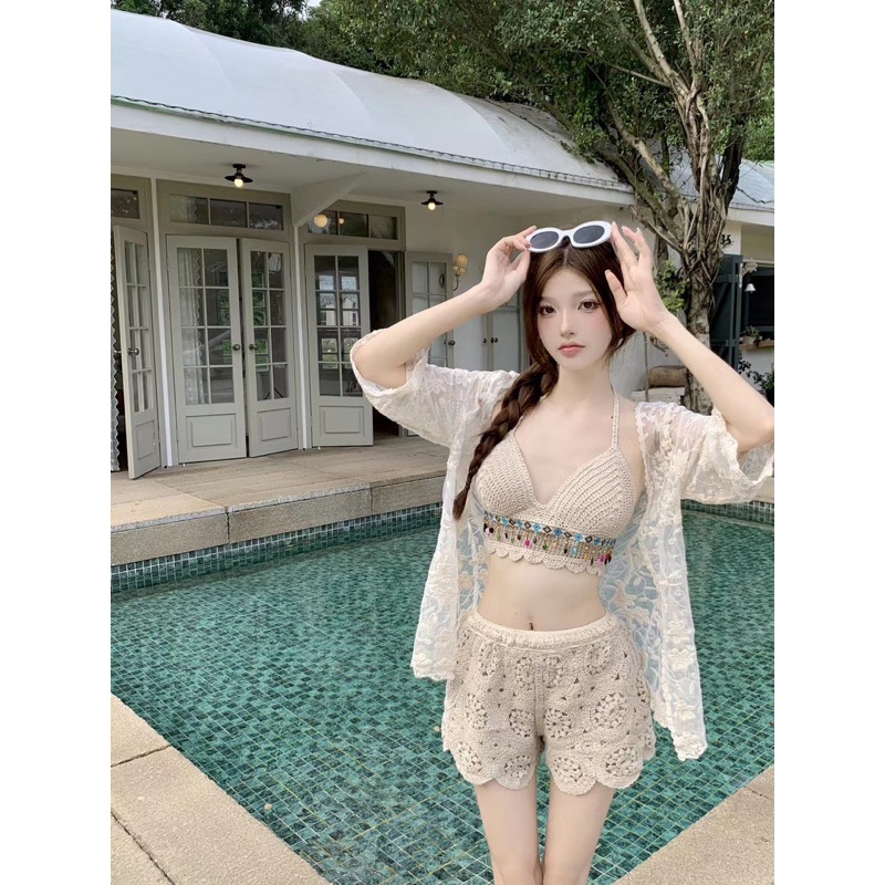 ☘️Sét 3 Món Đồ Bơi Ren Bikini Đi Biển Mới Nhất Hè 2023