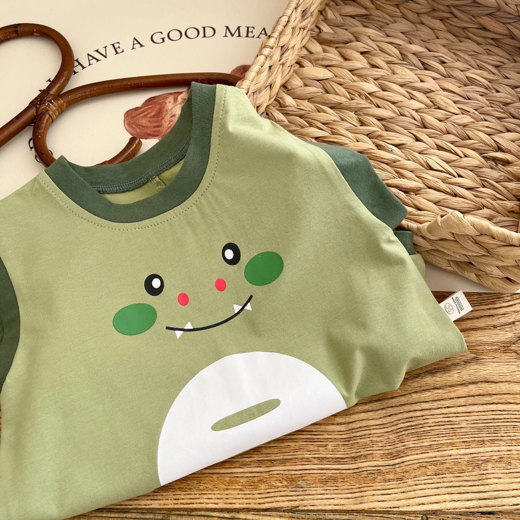 Áo Liền Quần Tam Giác Sát Nách Vải Cotton In Hình Khủng Long Dễ Thương Thời Trang Mùa Hè Cho Bé Từ 0-2 Tuổi