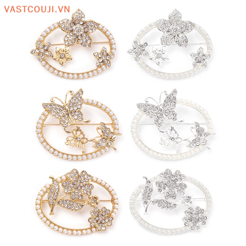 Ghim Cài Áo Hình Tròn Đính Đá Và Ngọc Trai Giả Thời Trang