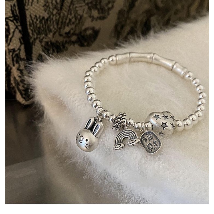 Vòng Đeo Tay Bạc Sterling Thiết Kế Hình Thỏ Tre Nhẹ Sang Trọng Làm Quà Tặng Cho Bạn Gái Haobing boutiqu