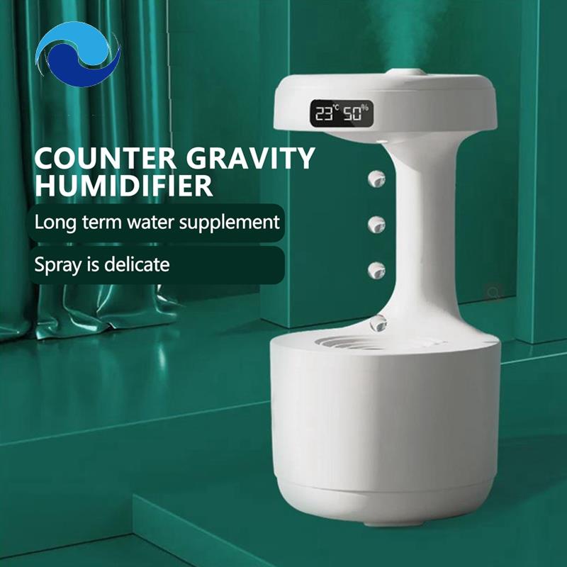 Máy Phun Sương Tạo Độ Ẩm 800ML Bằng Sóng Siêu Âm Chống Trọng Lực Hình Giọt Nước Có Màn Hình LED Hiển Thị Cho