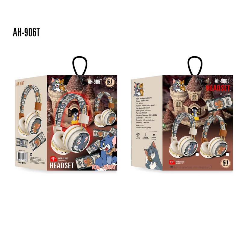 Tai Nghe Bluetooth Không Dây AH906T Hình Tom Và Jerry Dễ Thương