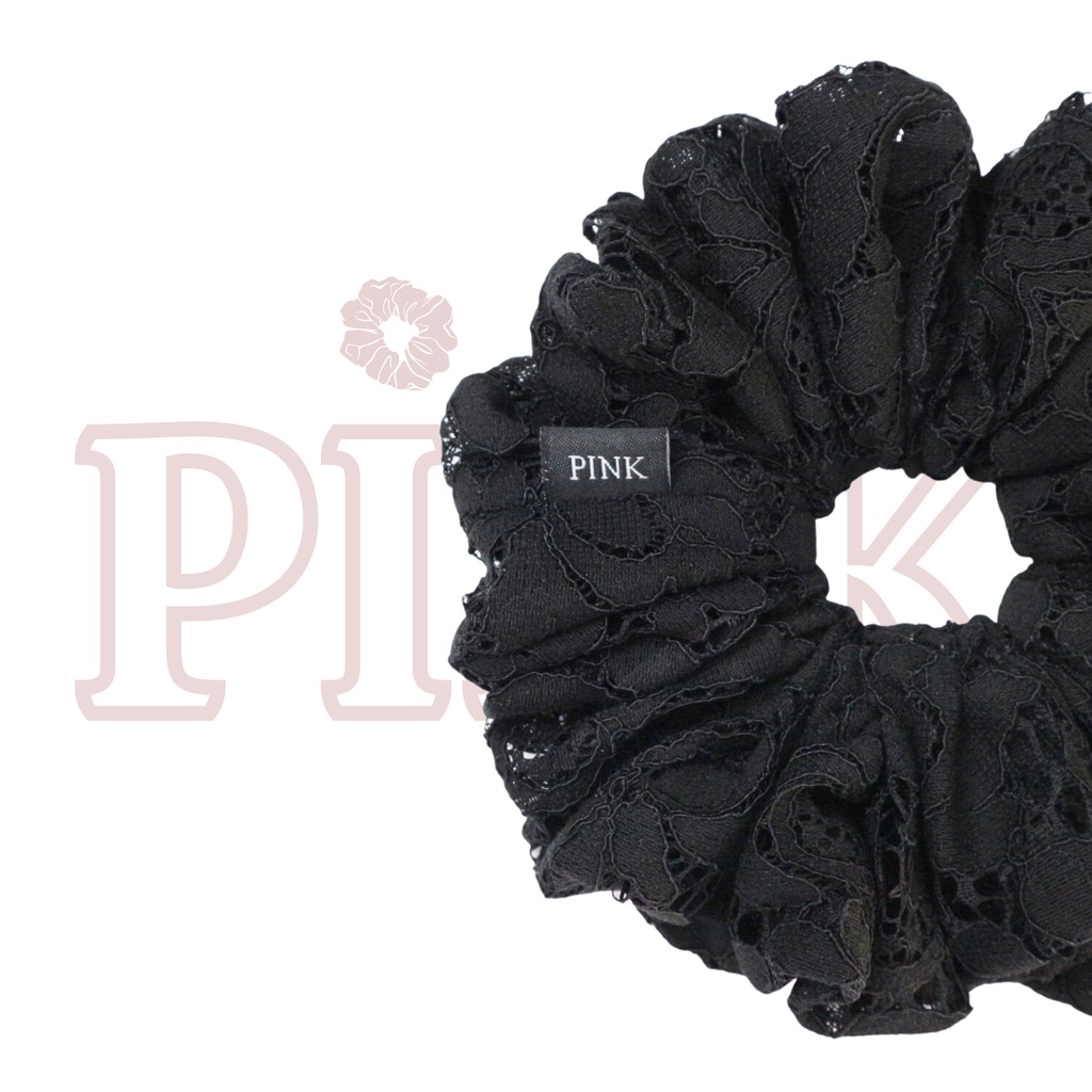 Scrunchie Dây Cột Tóc Vải Ren Đen
