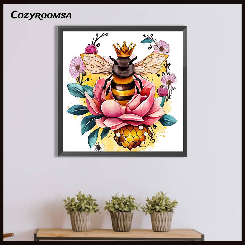 Tranh Đính Đá Kim Cương Toàn Bộ 5D DIY Hình Vẽ Hoa Và Ong