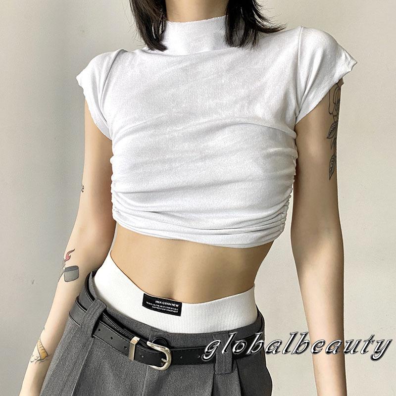 Áo Thun Crop Top Tay Ngắn Màu Sắc Đơn Giản Thời Trang Mùa Hè Dành Cho Nữ